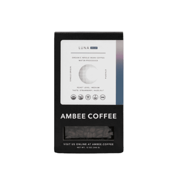 Luna Organic Decaf Ethipian Medium Roast Whole Bean Coffee Ambee Coffee Co.